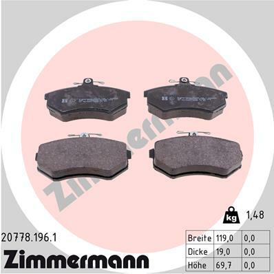 Komplet klocków hamulcowych Zimmermann z wymiarami