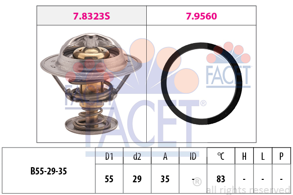 Termostat układu chłodzenia, Made in Italy - OE Equivalent 7.8323 FACET EPS