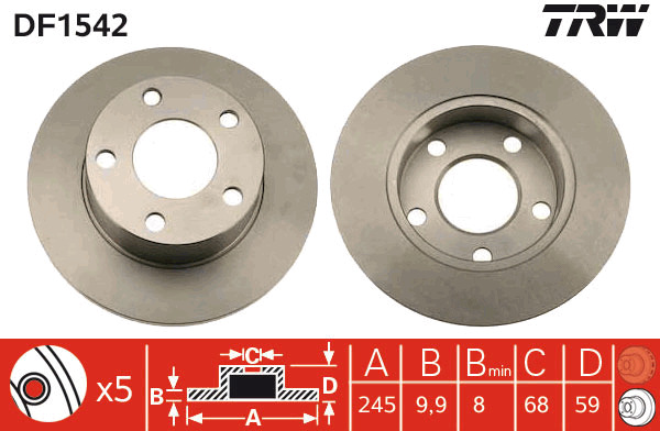 Tarcza hamulcowa DF1542 TRW