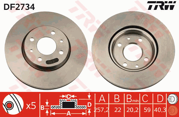 Tarcza hamulcowa DF2734 TRW