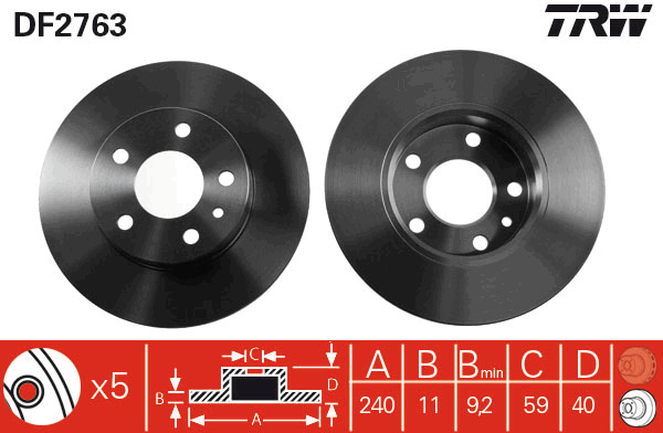 Tarcza hamulcowa DF2763 TRW