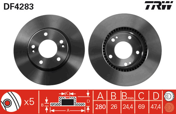 Tarcza hamulcowa DF4283 TRW