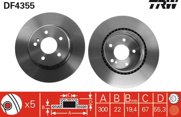 Tarcza hamulcowa DF4355 TRW