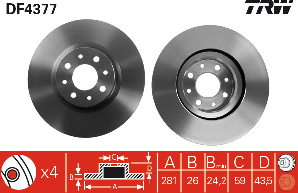 Tarcza hamulcowa DF4377 TRW