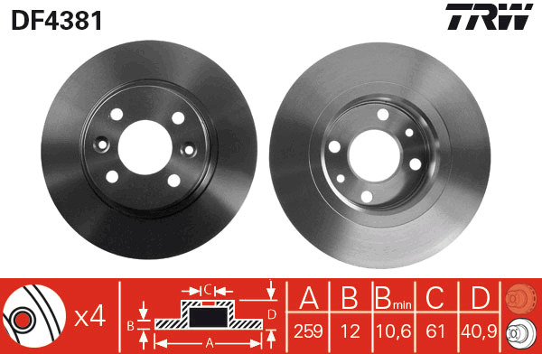 Tarcza hamulcowa DF4381 TRW