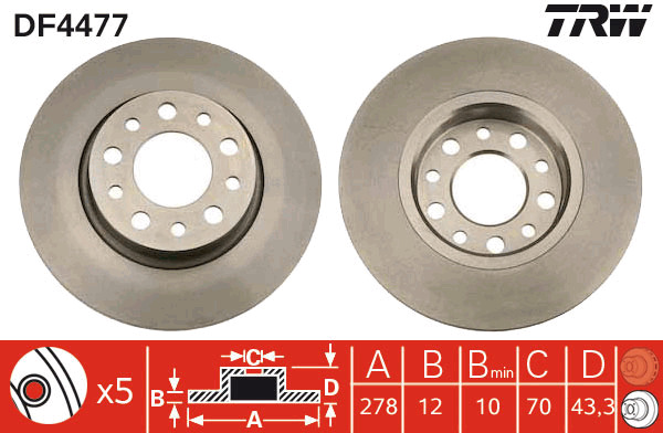 Tarcza hamulcowa DF4477 TRW