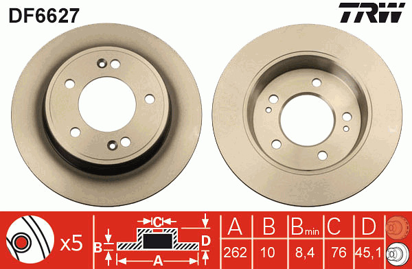 Tarcza hamulcowa DF6627 TRW