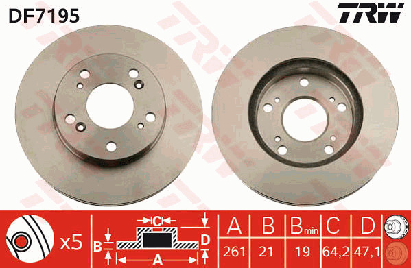 Tarcza hamulcowa DF7195 TRW