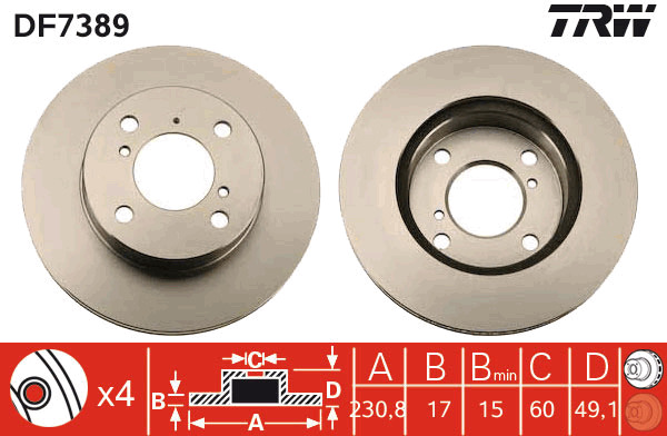 Tarcza hamulcowa DF7389 TRW