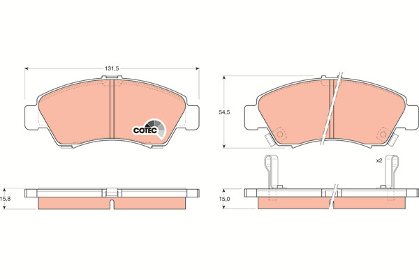 Klocki hamulcowe - komplet, COTEC GDB1164 TRW