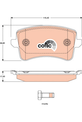Klocki hamulcowe - komplet, COTEC GDB1765 TRW
