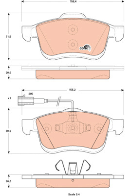 Klocki hamulcowe - komplet, COTEC GDB1865 TRW