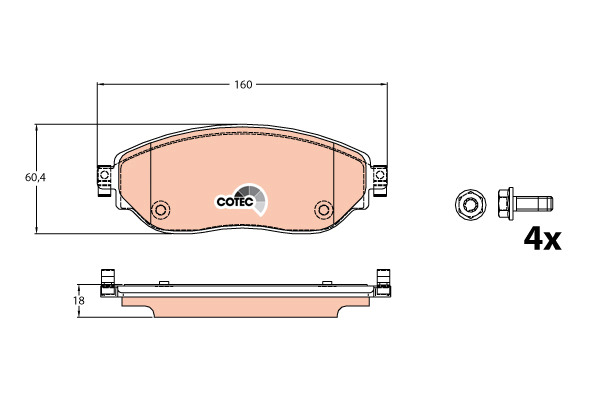 Klocki hamulcowe - komplet, COTEC GDB2096 TRW