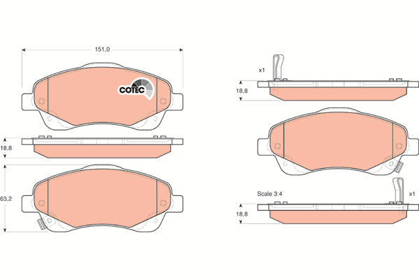 Klocki hamulcowe - komplet, COTEC GDB3336 TRW