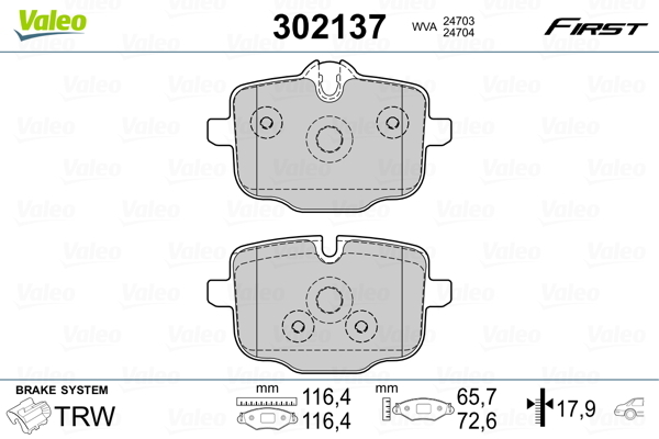 Klocki hamulcowe - komplet, FIRST 302137 VALEO