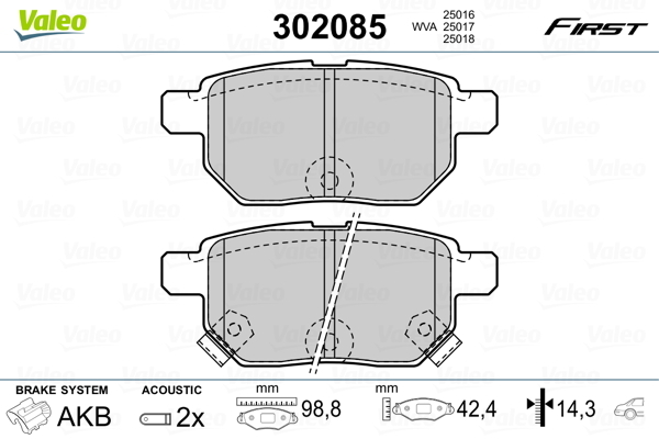 Klocki hamulcowe - komplet, FIRST 302085 VALEO