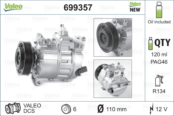 Kompresor, klimatyzacja, NEW ORIGINAL PART 699357 VALEO