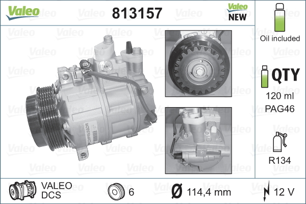 Kompresor, klimatyzacja, NEW ORIGINAL PART 813157 VALEO
