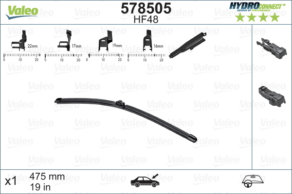 Pióro wycieraczki, HYDROCONNECT 578505 VALEO