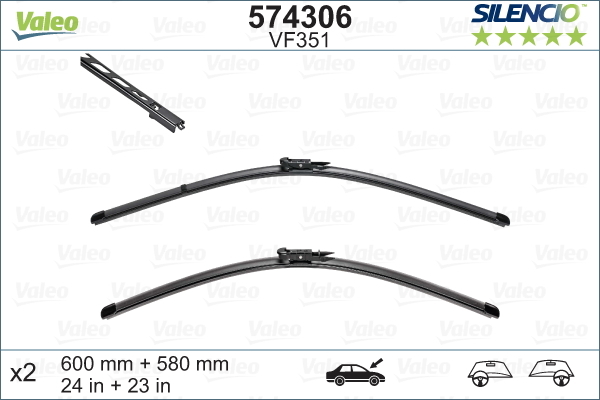 Pióro wycieraczki, SILENCIO FLAT BLADE SET 574306 VALEO