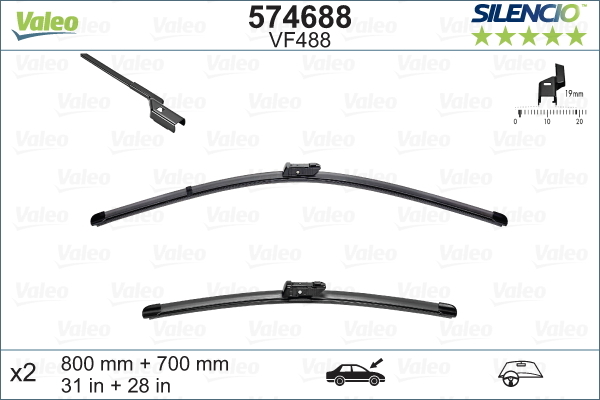 Pióro wycieraczki, SILENCIO FLAT BLADE SET 574688 VALEO