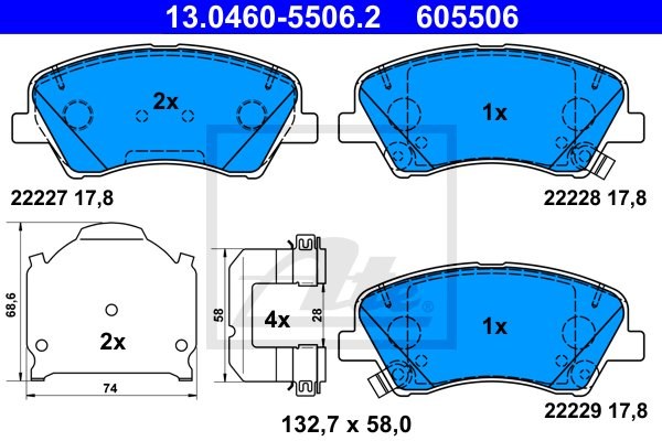 Klocki hamulcowe, zestaw 13.0460-5506.2 ATE
