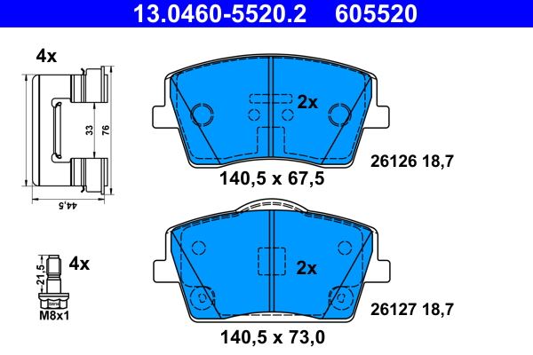 KLOCKI HAMULC. VOLVO XC40 17- PRZÓD 13.0460-5520.2 ATE