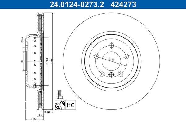 TARCZA HAMULC. BMW 5 G30 16- TYŁ 24.0124-0273.2 ATE