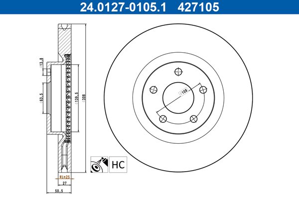 Tarcza hamulcowa 24.0127-0105.1 ATE