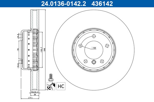 Tarcza hamulcowa 24.0136-0142.2 ATE