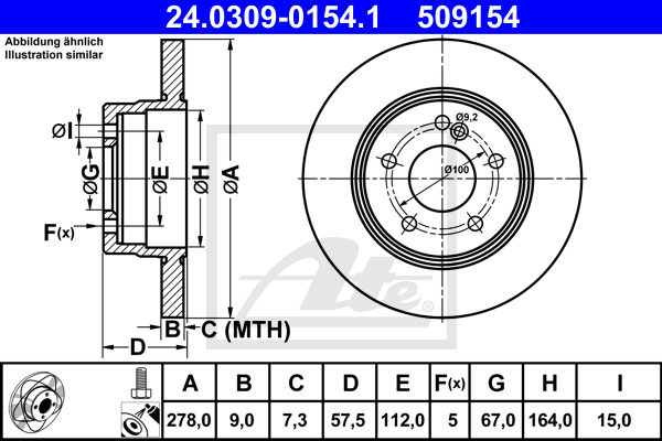 Tarcza hamulcowa, PowerDisc 24.0309-0154.1 ATE