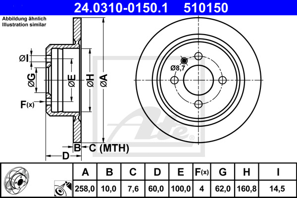 Tarcza hamulcowa, PowerDisc 24.0310-0150.1 ATE