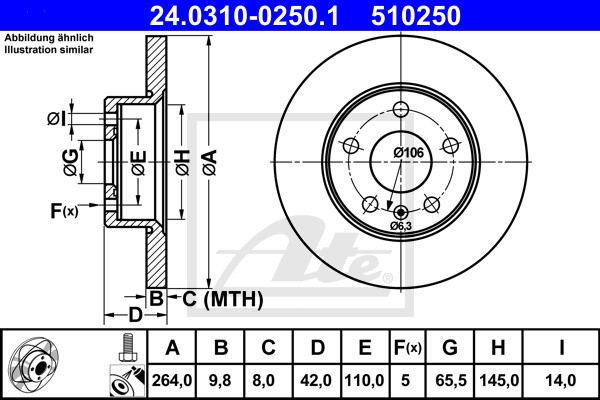 Tarcza hamulcowa, PowerDisc 24.0310-0250.1 ATE