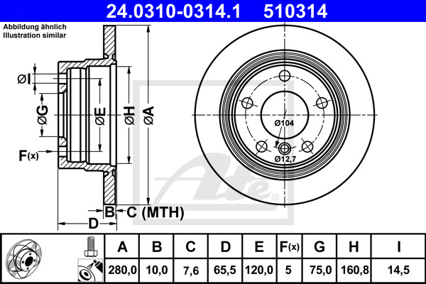 Tarcza hamulcowa, PowerDisc 24.0310-0314.1 ATE
