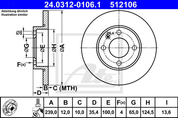 Tarcza hamulcowa, PowerDisc 24.0312-0106.1 ATE
