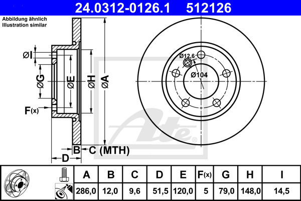 Tarcza hamulcowa, PowerDisc 24.0312-0126.1 ATE