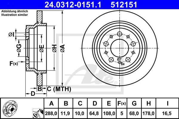 Tarcza hamulcowa, PowerDisc 24.0312-0151.1 ATE