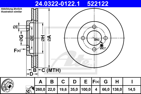 Tarcza hamulcowa, PowerDisc 24.0322-0122.1 ATE