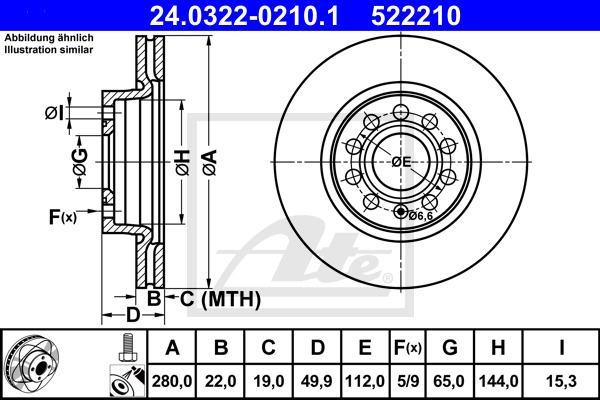Tarcza hamulcowa, PowerDisc 24.0322-0210.1 ATE