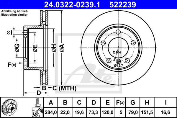 Tarcza hamulcowa, PowerDisc 24.0322-0239.1 ATE