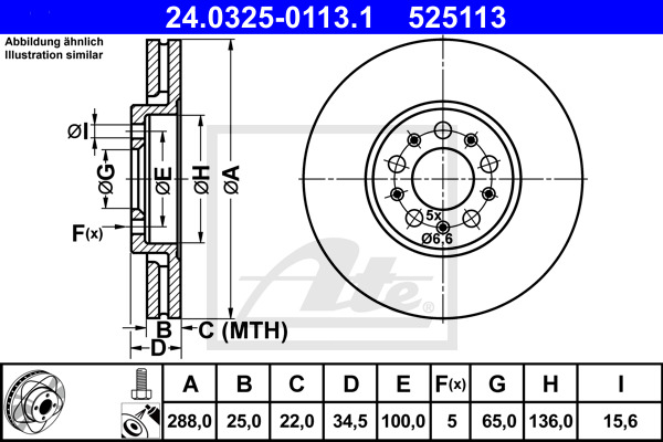 Tarcza hamulcowa, PowerDisc 24.0325-0113.1 ATE