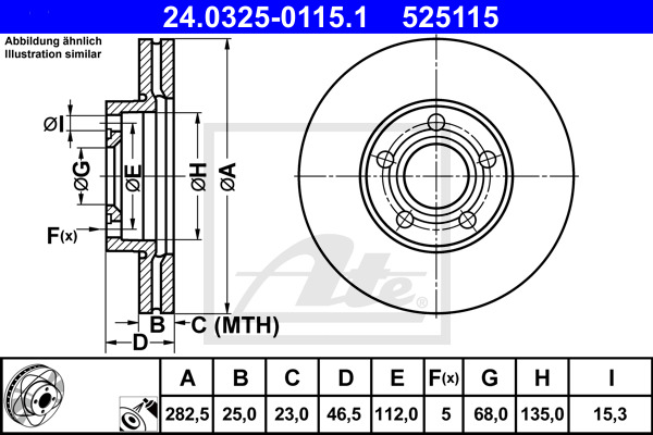 Tarcza hamulcowa, PowerDisc 24.0325-0115.1 ATE
