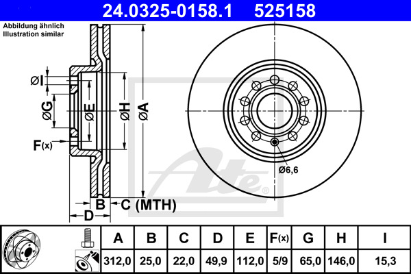 Tarcza hamulcowa, PowerDisc 24.0325-0158.1 ATE