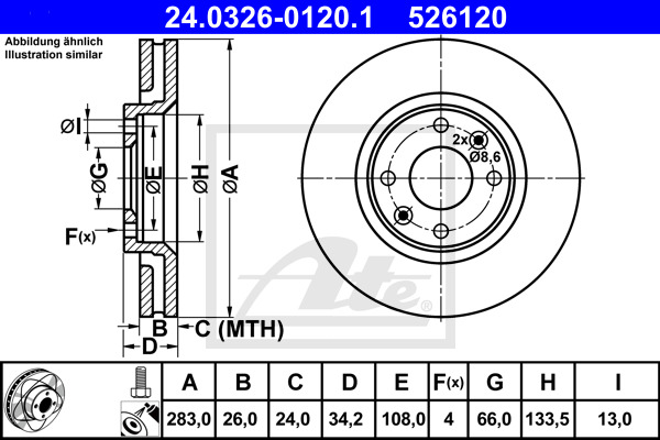 Tarcza hamulcowa, PowerDisc 24.0326-0120.1 ATE