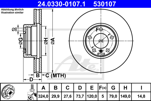 Tarcza hamulcowa, PowerDisc 24.0330-0107.1 ATE