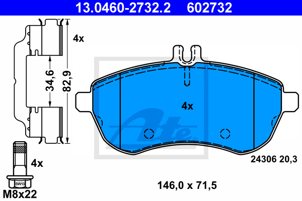 Klocki hamulcowe - komplet 13.0460-2732.2 ATE