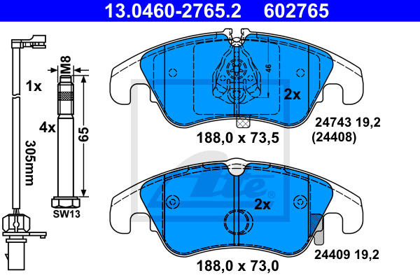 Klocki hamulcowe - komplet 13.0460-2765.2 ATE