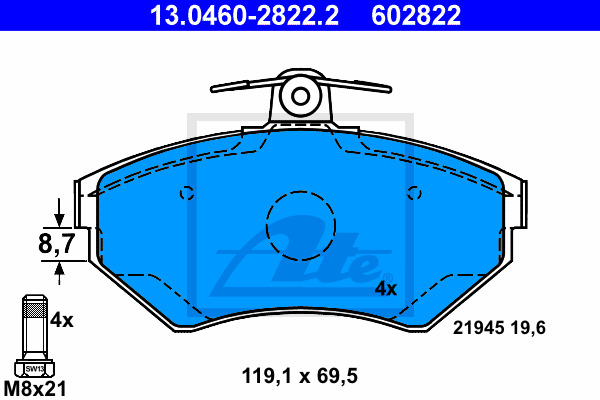 Klocki hamulcowe - komplet 13.0460-2822.2 ATE