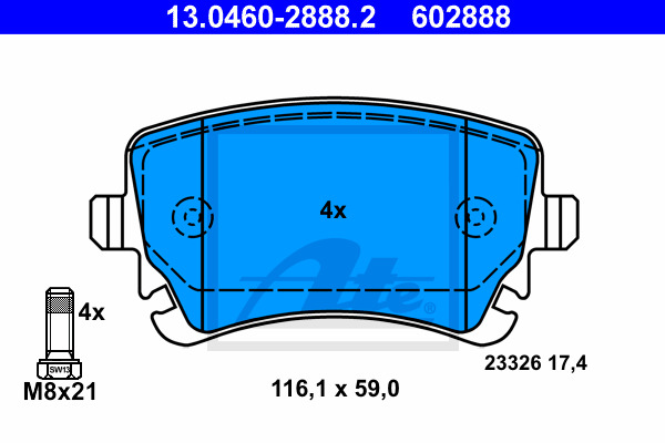 Klocki hamulcowe - komplet 13.0460-2888.2 ATE