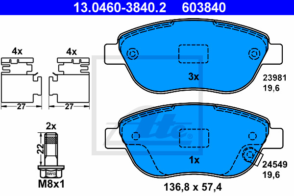 Klocki hamulcowe - komplet 13.0460-3840.2 ATE